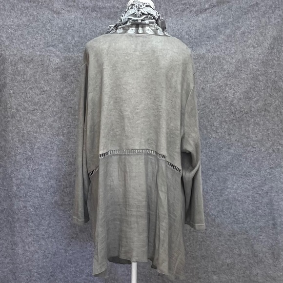Ali Miles Lace Collar Open Front Cardigan Sweater Gray Boho Lagenlook Flowy 2X - Picture 4 of 10